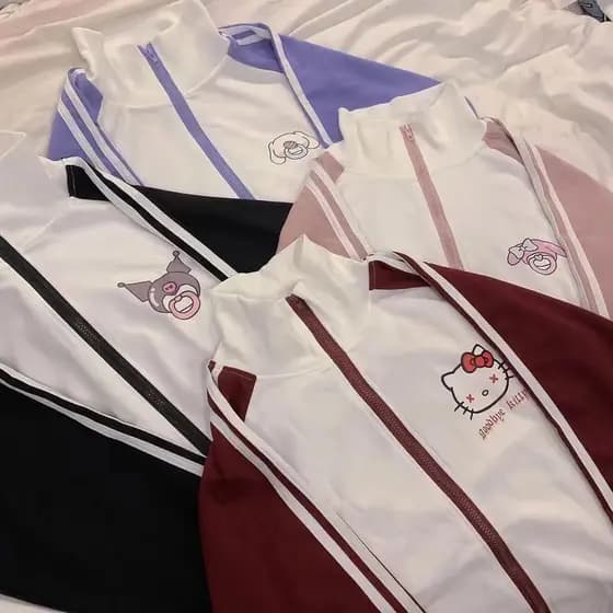 Jaqueta de Manga Longa com Zíper JK My Melody Kawaii Hello Kitty Kuromi Sanrio Streetwear Japonês para Adolescentes