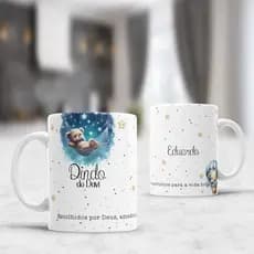 Caneca Dindo de Batismo com Nome Tema Ursinhos Presente Personalizado para Padrinho