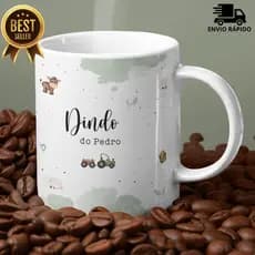 Caneca Convite Padrinhos Batizado Dindo Dinda Personalizada Fazendinha Nome do Bebê