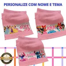 Kit 5 Toalhinhas Escolares Personalizadas Com Nome - Toalha de Boca Infantil Vários Temas