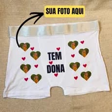 Cueca Branca Boxer Personalizada com Sua Foto Presente Tem Dona