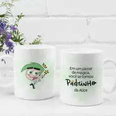Caneca Personalizada Padrinhos Mágicos Convite Madrinha Padrinho Dindos Batizado