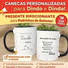 Caneca Dindo e Dinda Personalizada com Nome | Presente para Padrinho e Madrinha