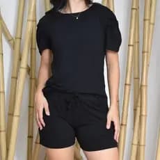CONJUNTO FEMININO VERÃO BLUSA MANGA PRINCESA E SHORTINHO
