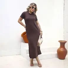Vestido Midi Feminino Moletinho Soltinho Com Fenda Lateral