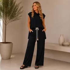 Conjunto Feminino Premium Pantalona Soltinha Blusa Alongada Viscolycra Macia