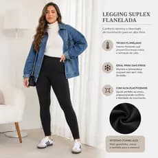 Calça Legging Feminina Suplex Flanelada Térmica Peluciada Cintura Alta Inverno