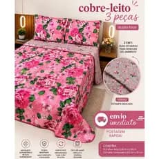Jogo de Cama 3 Pcs Queen Colcha Cobre Leito Estampado Cama Casal Queen Dupla Face Fronhas C/Zíper Embutido 2,40 x 2,60