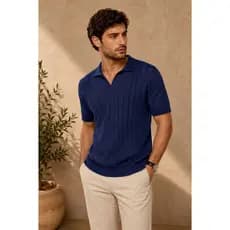 Camisa Polo Canelada Masculina em tricot Leve e Macia Old Money Linha Premium Verao 2026  Dia dos Pais