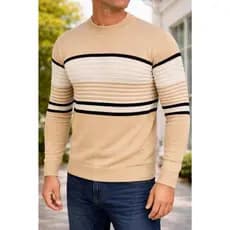 Blusa de Frio Masculina Tricot Manga Longa  LIstrada Gola Redonda Inverno 2026