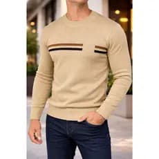 Blusa Duas Listras Tricot Masculina Elegante Manga Longa Gola Redonda Inverno 2026 Tam M G GG  Dia dos Pais