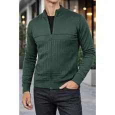 Jaqueta Masculina Tricot lã Com Ziper Manga Longa Inverno 2026 Tam P M G GG