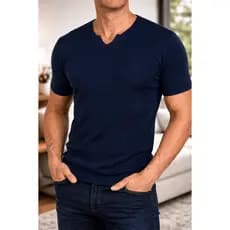 Camisa Masculina Manga Curta Gola V Tricot Verão Elegante M G GG 2026