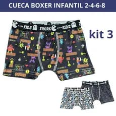 Kit 3 Cuecas Box Microfibra Forro 100% algodão 4 ao 8 Boxer Infantil Estampas Sortidas