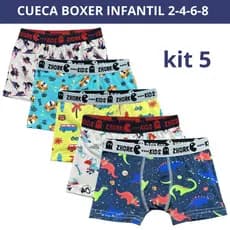 Kit 5 Cuecas Box Microfibra Forro 100% algodão 4 ao 8 Boxer Infantil Estampas Sortidas
