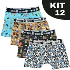 Kit 12 Cuecas Box Microfibra Forro 100% algodão 4 ao 8 Boxer Infantil Estampas Sortidas