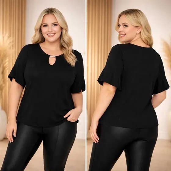 Blusa Plus Size Feminina Manga Curta Gola Redonda Malha Lisa Com Mangas G1 G2 G3 Moda Primavera