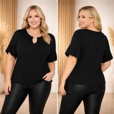 Blusa Plus Size Feminina Manga Curta Gola Redonda Malha Lisa Com Mangas G1 G2 G3 Moda Primavera