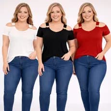 Blusa feminina Plus Size Blusinha Detalhe Dourado aberta Ombro Aberto Moda Verão