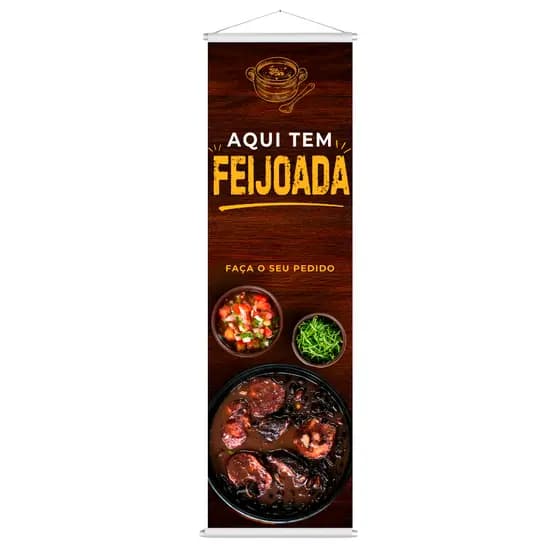 Banner Lona Aqui Tem Feijoada 100x30cm ou 80x60cm Restaurante (Arte Pronta)