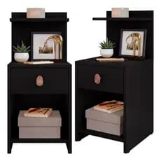 Kit 2 Mesa de Cabeceira com Gaveta e Prateleira Criado Quarto Mudo Box Boss Varias Cores e Elegância
