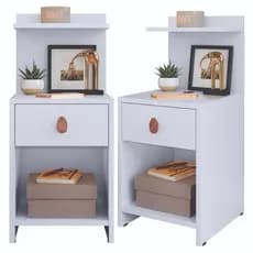Kit 2 Mesa de Cabeceira com Gaveta e Prateleira Cor Branco Lançamento Criado Boss Canto Cama Quarto