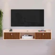 Rack Suspenso Life Sala Tv 1.20cm Home Decoração Quarto Nicho 2 Porta Penteadeira Off Ripado