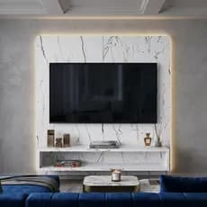 Painel Para Tv Sala/Quarto Até 50 Polegadas Play Com Prateleiras e Nichos Areas Cores Marmore Casa