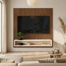 Painel Para Tv Sala/Quarto Até 50 Polegadas PLAY Ripado Off Casa Com Prateleiras e Nichos