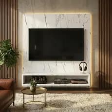 Painel Marmore Para Tv Sala/Quarto Até 50 Polegadas Play Com Prateleiras e Nichos Areas Cores Casa
