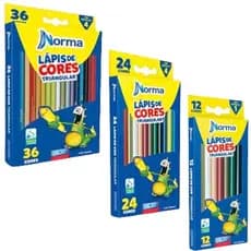 Lápis de Cor 36 24 ou 12 Cores Norma Triangular Escolar Mina Macia Ponta Grossa Arte Pintura Desenho