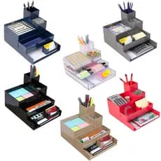 Organizador Mesa Escritório Maxcril kit Modular 8 Peças Porta Canetas Objetos Home Office Waleu