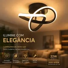 Luminária de Teto LED Moderna 22W Design Elegante para Sala e Quarto 3 Cores (110V-220V)