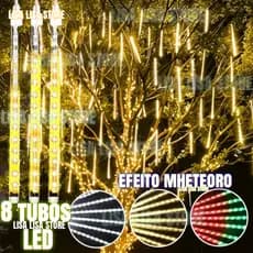 Kit 1-3 Cascata Bastão 8 Tubos Queda Pisca Chuva Meteoro Gelo 50cm Led Bivolt 110-220v Decoração Natal Efeito Snowfall