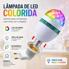 Lâmpada LED E27 Colorida Giratória Bivolt Luz RGB Disco Ideal para Festas e Ambientes Divertidos