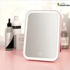 Espelho de Viagem LED 3 Camadas: Iluminação Regulável por Toque + Bateria Recarregável via USB