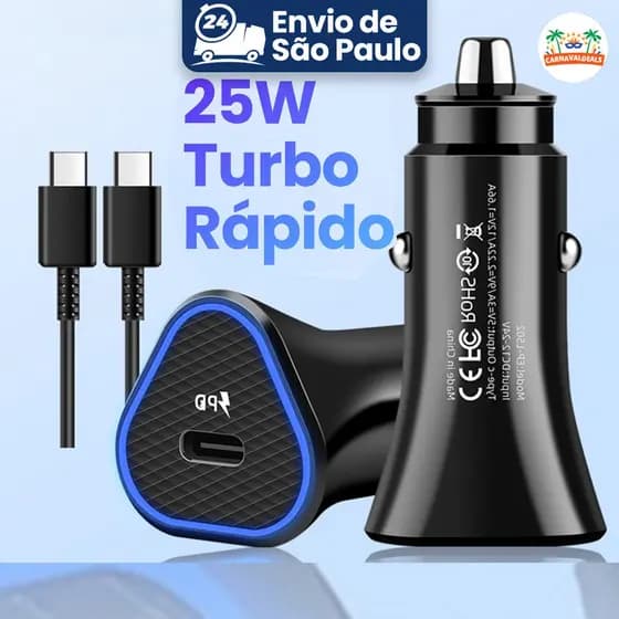 Carregador de celular entrada de energia para carro USB Turbo carregamento rápido de 25 W