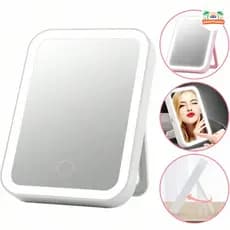 Espelho de Bancada LED com 3 Níveis de Luz, Controle Touch e Design Recarregável (USB/Wireless)