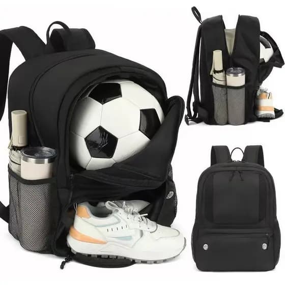 Mochila escolar, mochila esportiva e de lazer, com compartimento para bola de futebol.