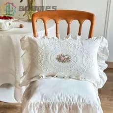 Fronha de Renda Francesa ADAMES, com Inserto de Algodão Branco Macio, Ruffle de Lótus, Roupa de Cama, Material Lavado 93