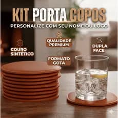Jogo Porta Copos Personalizado a Laser Kit 2 4 6 8 10 Unidades Suporte Copo Restaurante Mesa Couro Sintético Gota
