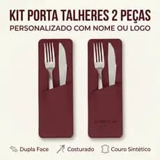 Porta Talheres 2 Peças Personalizado a Laser Dupla Face Nome Logo Couro Sintético Costurado Cozinha