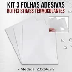 Kit 3 Folhas Adesivas Hotfix Strass Termocolantes 28x24cm
