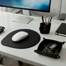 Kit Escritório 3 Peças Mouse Pad + Porta Treco + Porta Canetas Couro Ecológico Premium