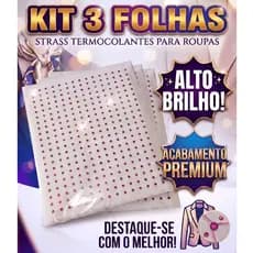 Kit 3 Cartelas de Strass 3mm Hotfix Termocolante Para Roupa Alto Brilho
