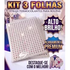 Kit 3 Cartelas de Strass 4mm Hotfix Termocolante Para Roupa Alto Brilho