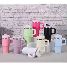 Garrafinha Térmica 420ml com Canudo, Alça e Tampa Térmica – Aço Inoxidável 14oz, Portátil para Bolsa ou Carro