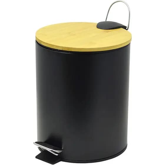 Lixeira inox 5 litro  com tampa de bambu pedal banheiro com alça cesto removível diversos modelos