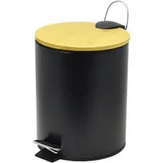 Lixeira inox 5 litro  com tampa de bambu pedal banheiro com alça cesto removível diversos modelos
