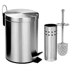 Kit Lixeira Inox Pedal Cesto De Lixo + Escova Sanitária Inox